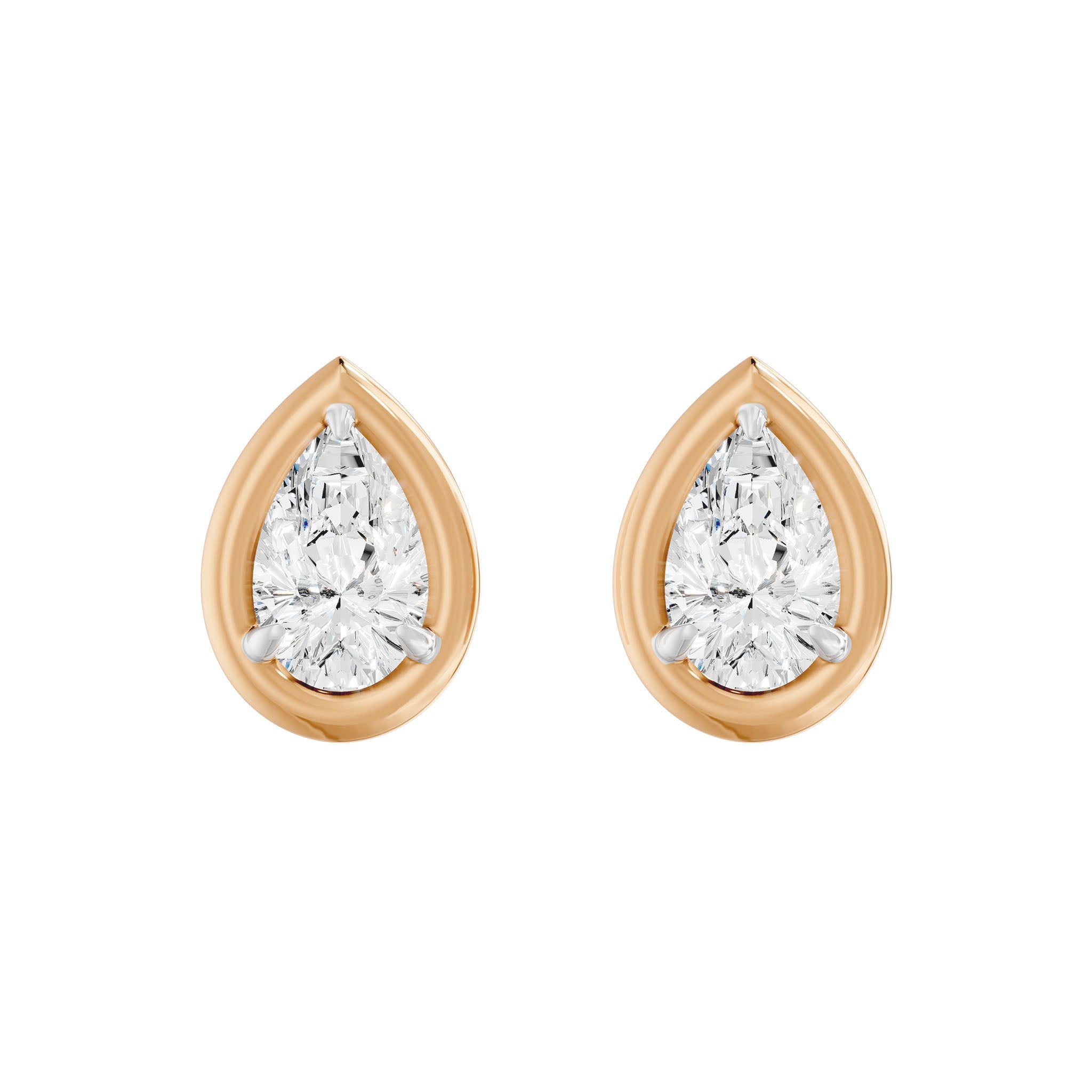 Frame Bezel Pear Solitaire Stud Earrings, lab-grown diamonds, 14K rose gold, front view