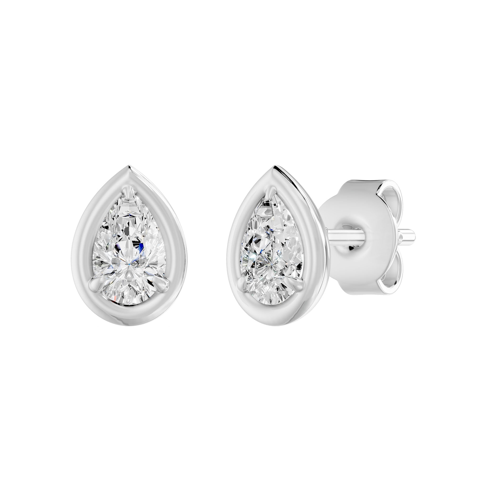 Frame Bezel Pear Solitaire Stud Earrings, lab-grown diamonds, 14K white gold, 0.55ct, front view