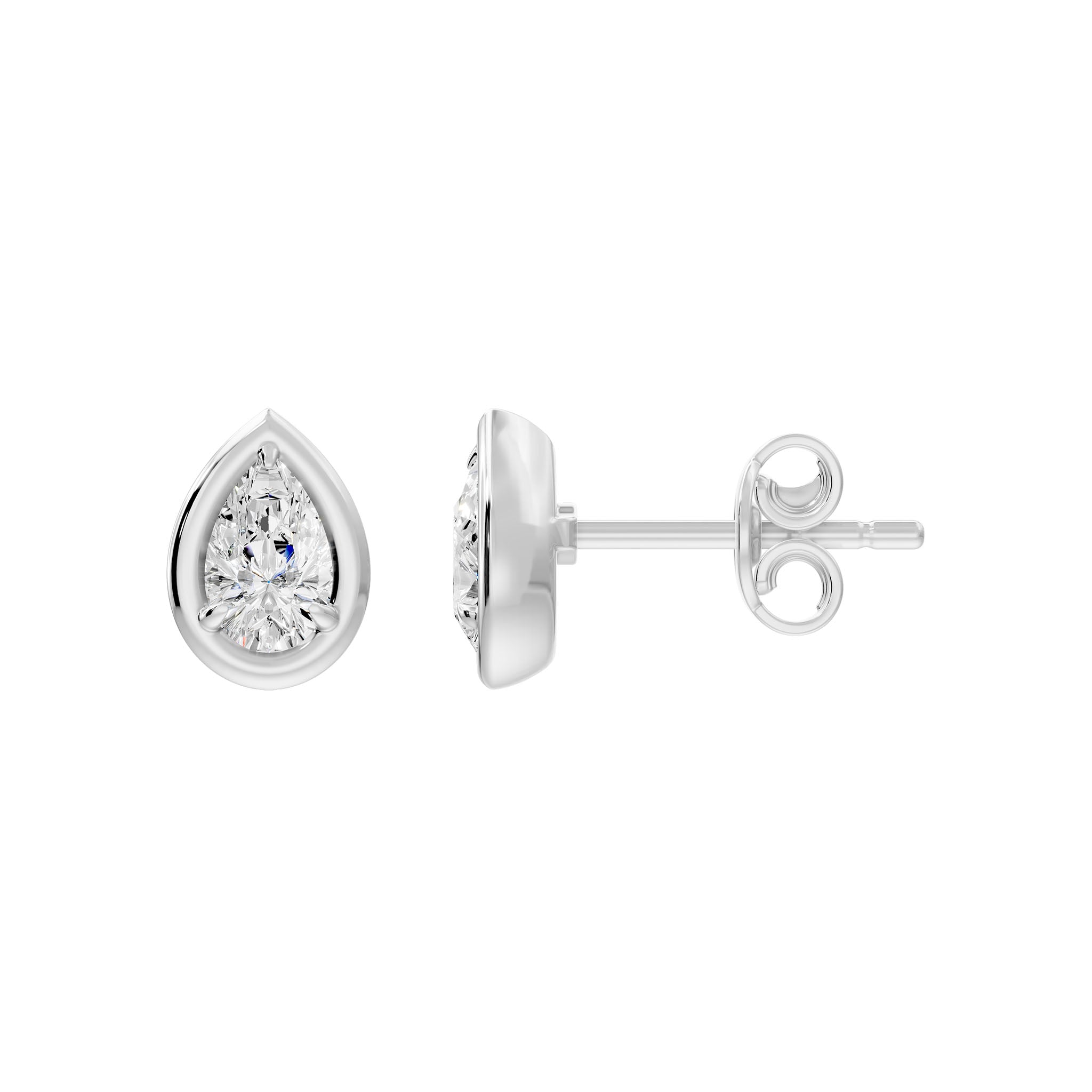 Frame Bezel Pear Solitaire Stud Earrings, lab-grown diamonds, 14K white gold, 0.55ct, side view