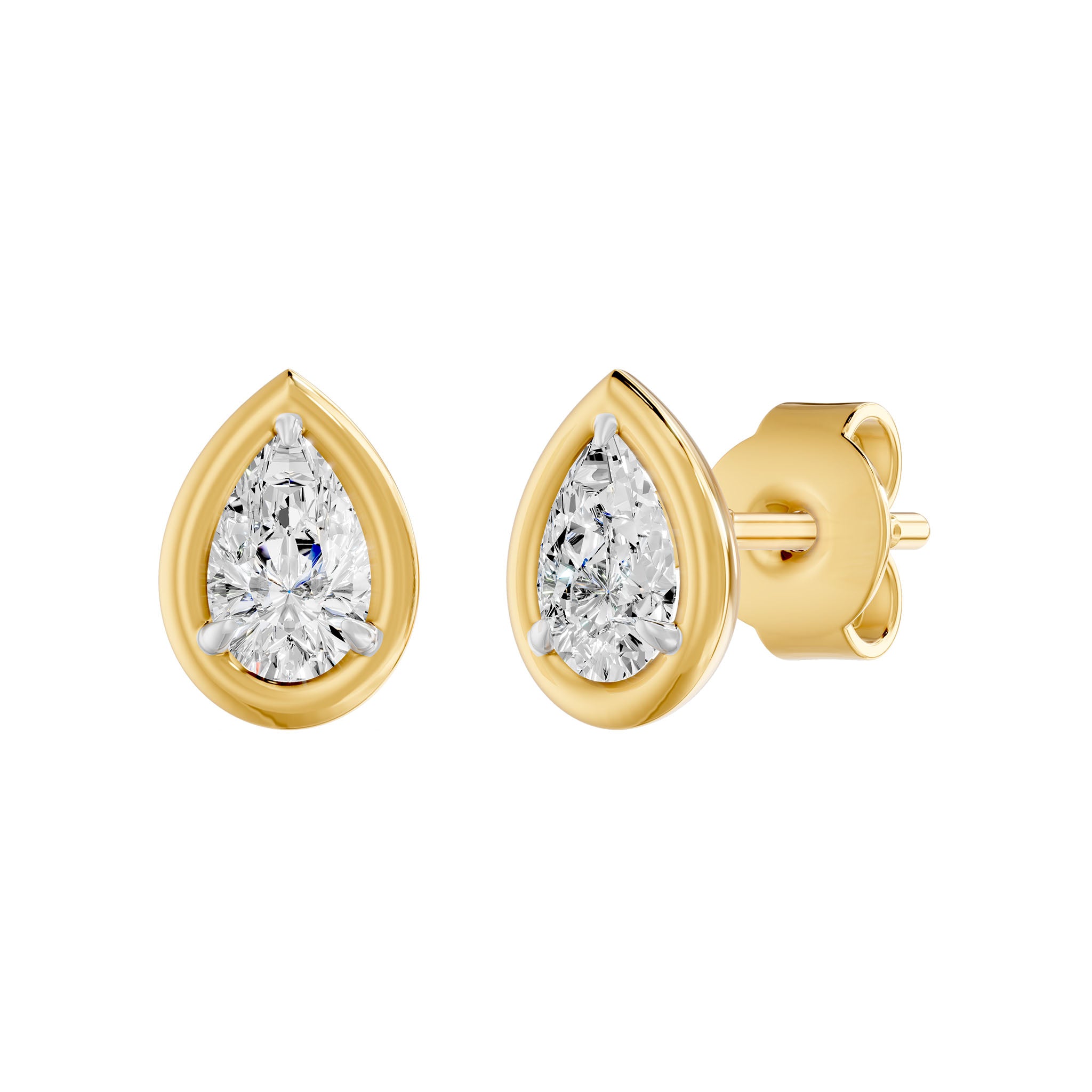 Frame Bezel Pear Solitaire Stud Earrings, lab-grown diamonds, 14K yellow gold, 0.55ct, front view