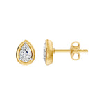 Frame Bezel Pear Solitaire Stud Earrings, lab-grown diamonds, 14K yellow gold, 0.55ct, side view