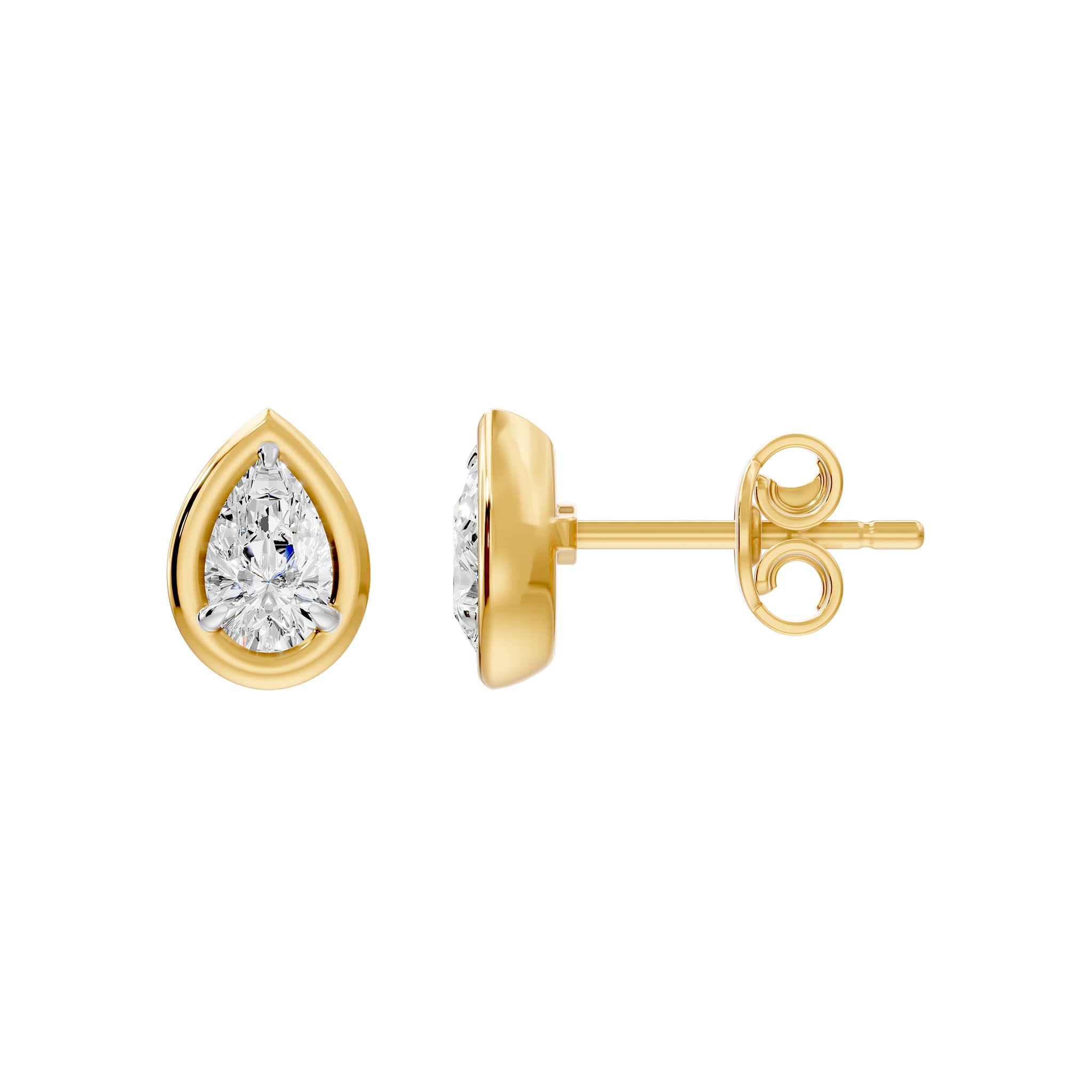 Frame Bezel Pear Solitaire Stud Earrings, lab-grown diamonds, 14K yellow gold, 0.55ct, side view
