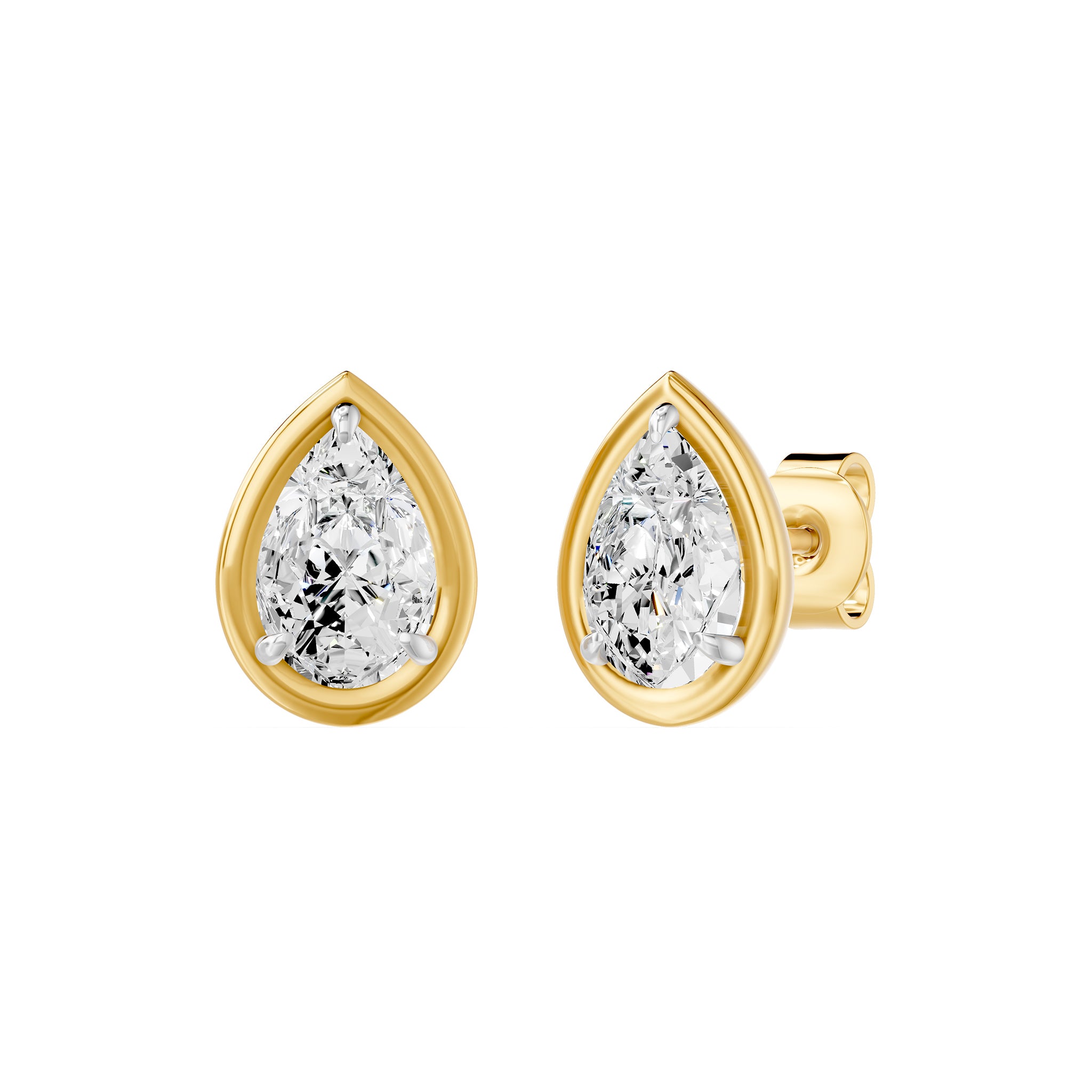 Frame Bezel Pear Solitaire Stud Earrings, lab-grown diamonds, 14K yellow gold, 1.1ct, front view