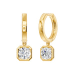 Frame Bezel Round Cush Dangle Huggie Earrings, lab-grown diamonds, 14K yellow gold, front view