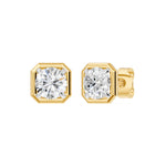 Frame Bezel Round Cush Solitaire Stud Earrings, lab-grown diamonds, 14K yellow gold, front view