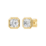 Frame Bezel Round Cush Solitaire Stud Earrings, lab-grown diamonds, 14K yellow gold, front view