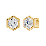 Frame Bezel Round Hex Solitaire Stud Earrings, lab-grown diamonds, 14K yellow gold, front view