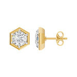 Frame Bezel Round Hex Solitaire Stud Earrings, lab-grown diamonds, 14K yellow gold, side view