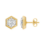 Frame Bezel Round Hex Solitaire Stud Earrings, lab-grown diamonds, 14K yellow gold, side view