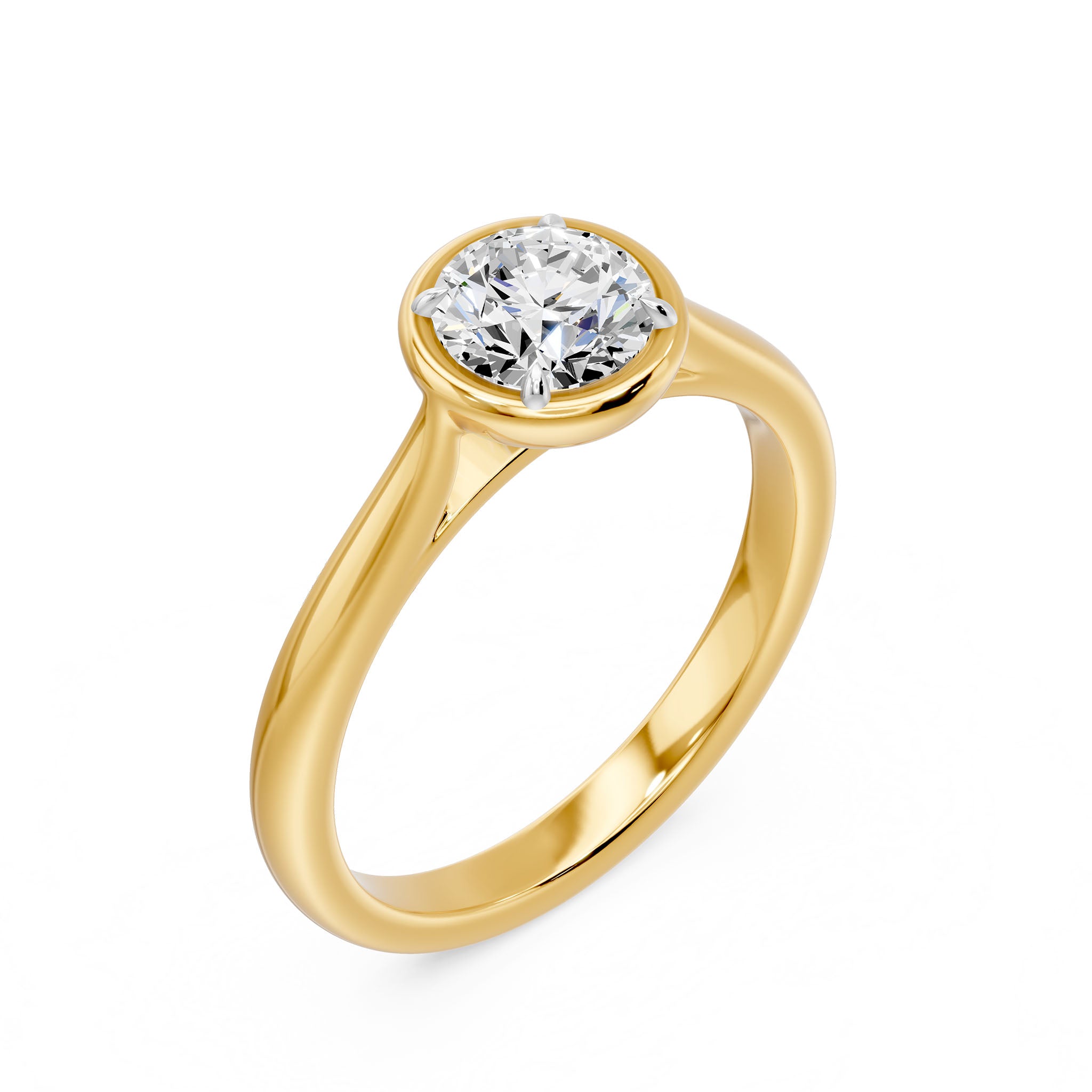 Frame Bezel Round Solitaire Ring, lab-grown diamond, 14K yellow gold, front view