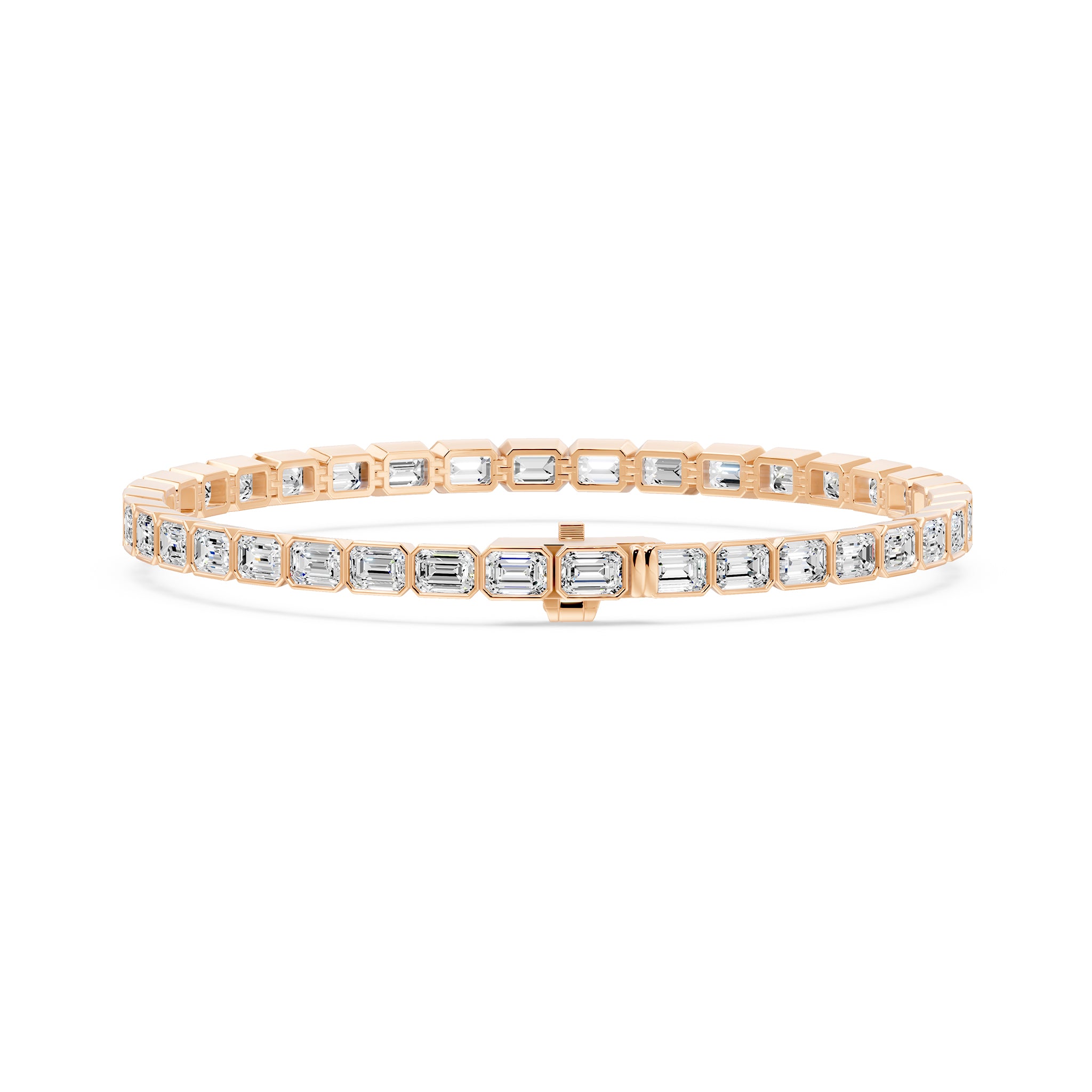 Nova Bezel Emerald Cut Diamond Tennis Bracelet, lab-grown diamonds, 14K rose gold, back view