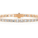 Nova Bezel Emerald Cut Diamond Tennis Bracelet, lab-grown diamonds, 14K rose gold, detail view