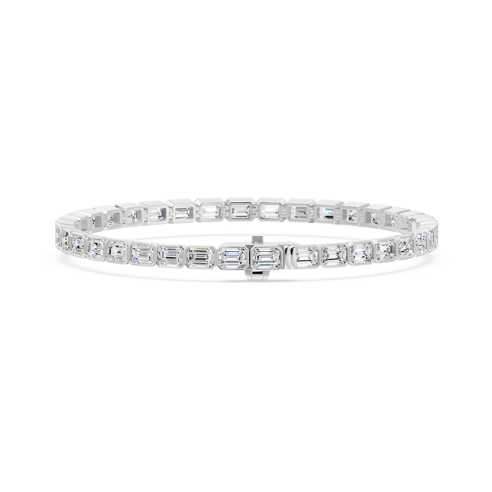 Nova Bezel Emerald Cut Diamond Tennis Bracelet, lab-grown diamonds, 14K white gold, back view