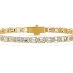 Nova Bezel Emerald Cut Diamond Tennis Bracelet, lab-grown diamonds, 14K yellow gold, 7.7ct, detail view
