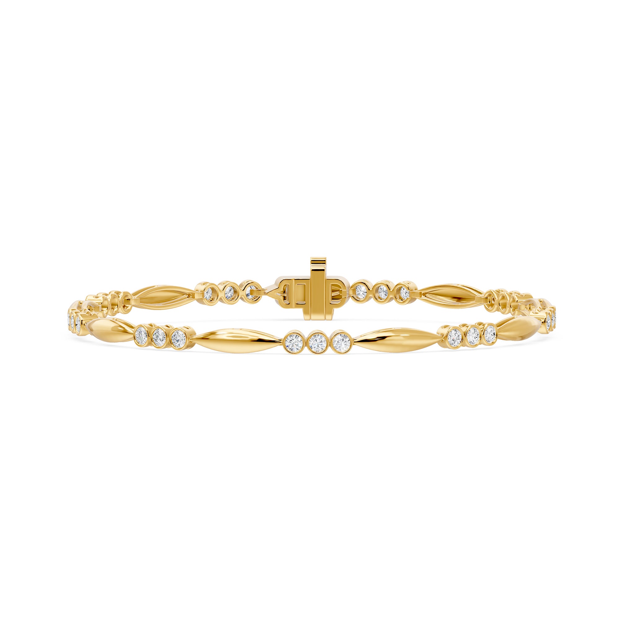 Nova Bezel Trio Round Diamond Tennis Bracelet, lab-grown diamonds, 14K yellow gold, front view