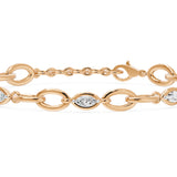 Oval Link Marquise Diamond Five Stone Bracelet, lab-grown diamonds, 14K rose gold, detail view