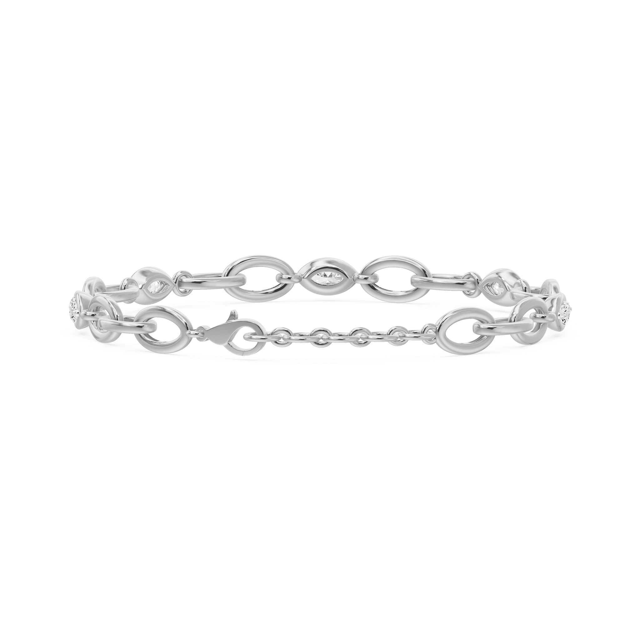 Oval Link Marquise Diamond Five Stone Bracelet, lab-grown diamonds, 14K white gold, back view