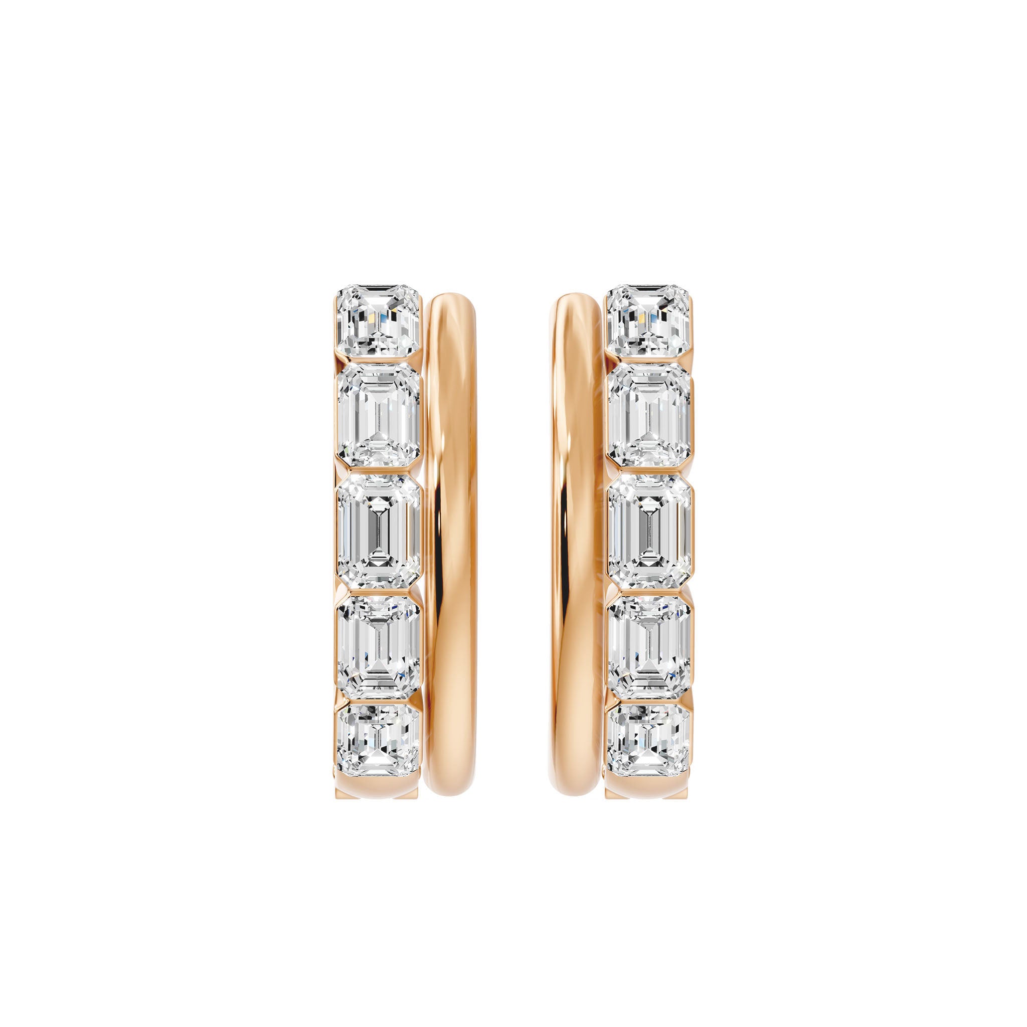 Parallel Bar Emerald Cut Diamond Earrings, lab-grown diamonds, 14K rose gold, front view