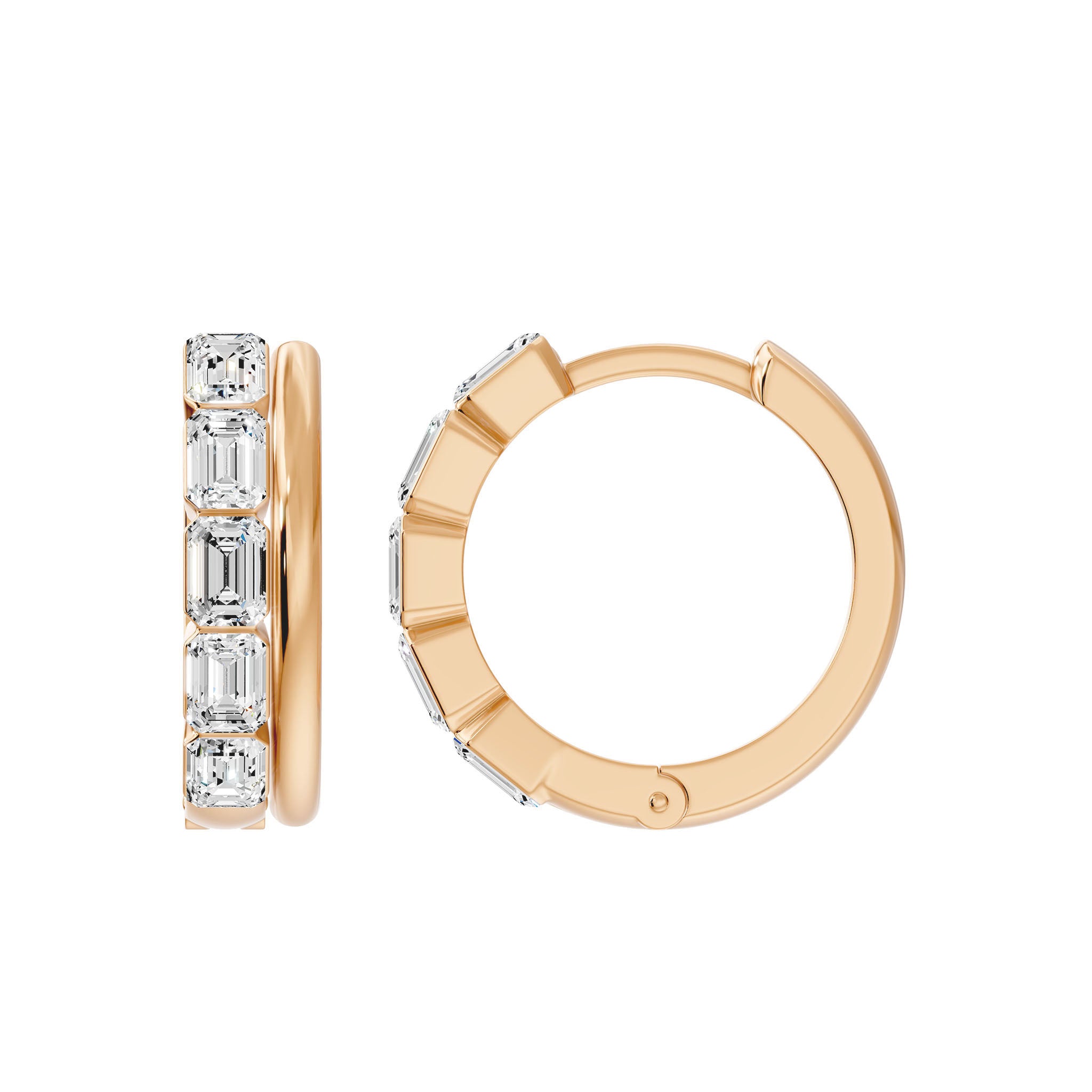 Parallel Bar Emerald Cut Diamond Earrings, lab-grown diamonds, 14K rose gold, side view