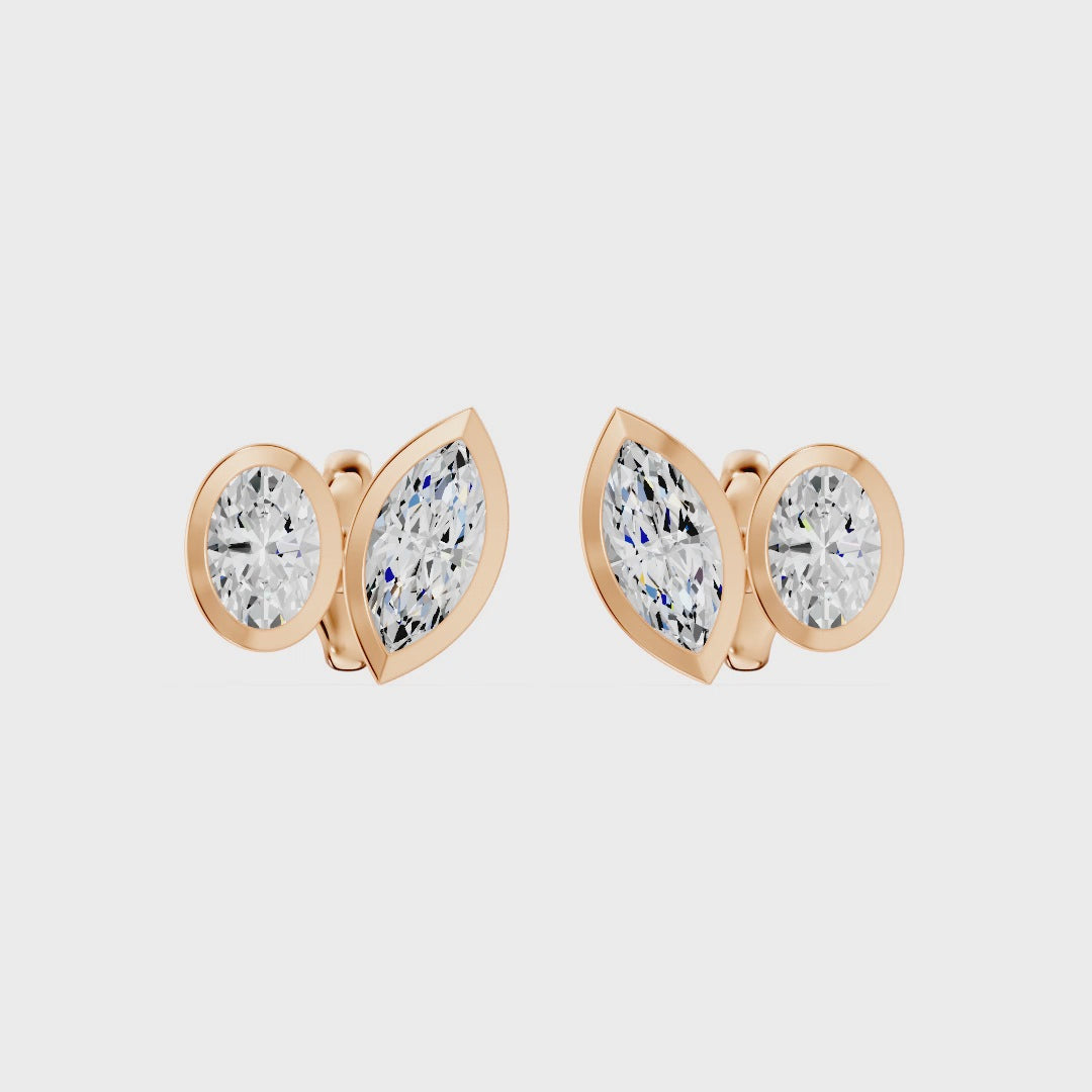 Frame Bezel Oval Marquise Duo Stud Earrings, lab-grown diamonds, 14K rose gold, video