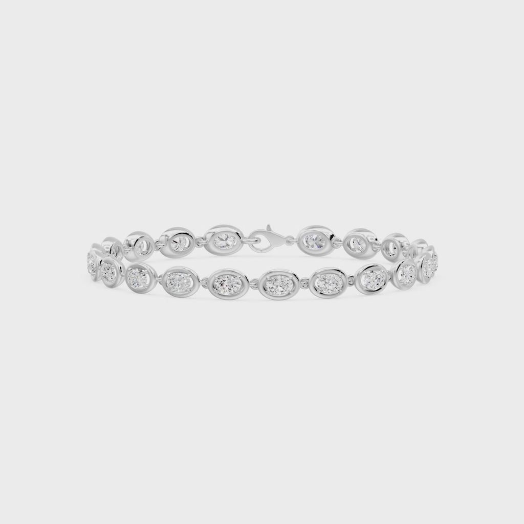 Frame Bezel Bar Oval Diamond Link Bracelet, lab-grown diamonds, 14K white gold, video