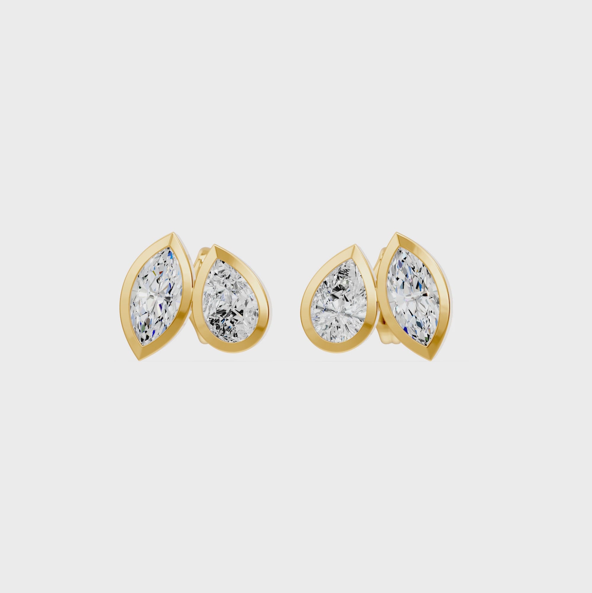 Frame Bezel Pear Marquise Duo Stud Earrings, lab-grown diamonds, 14K yellow gold, video