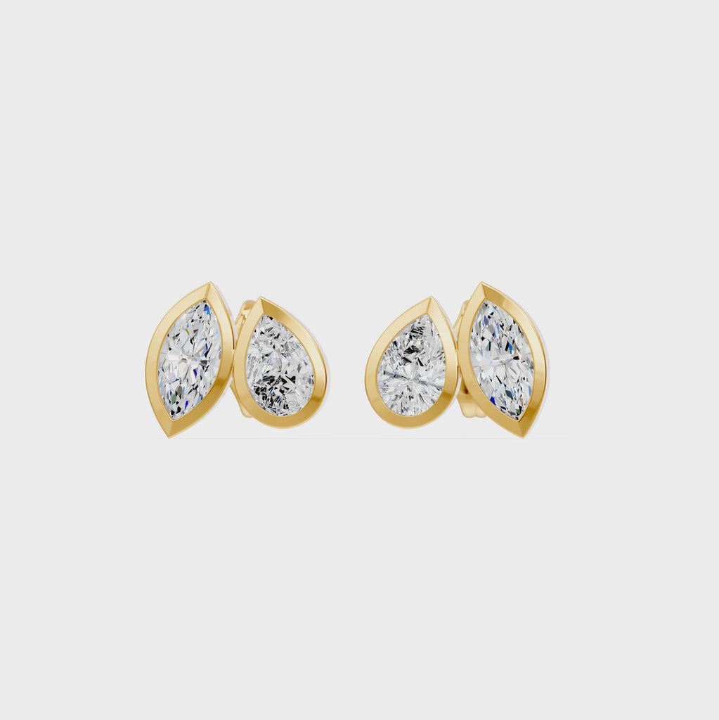Frame Bezel Pear Marquise Duo Stud Earrings, lab-grown diamonds, 14K yellow gold, video