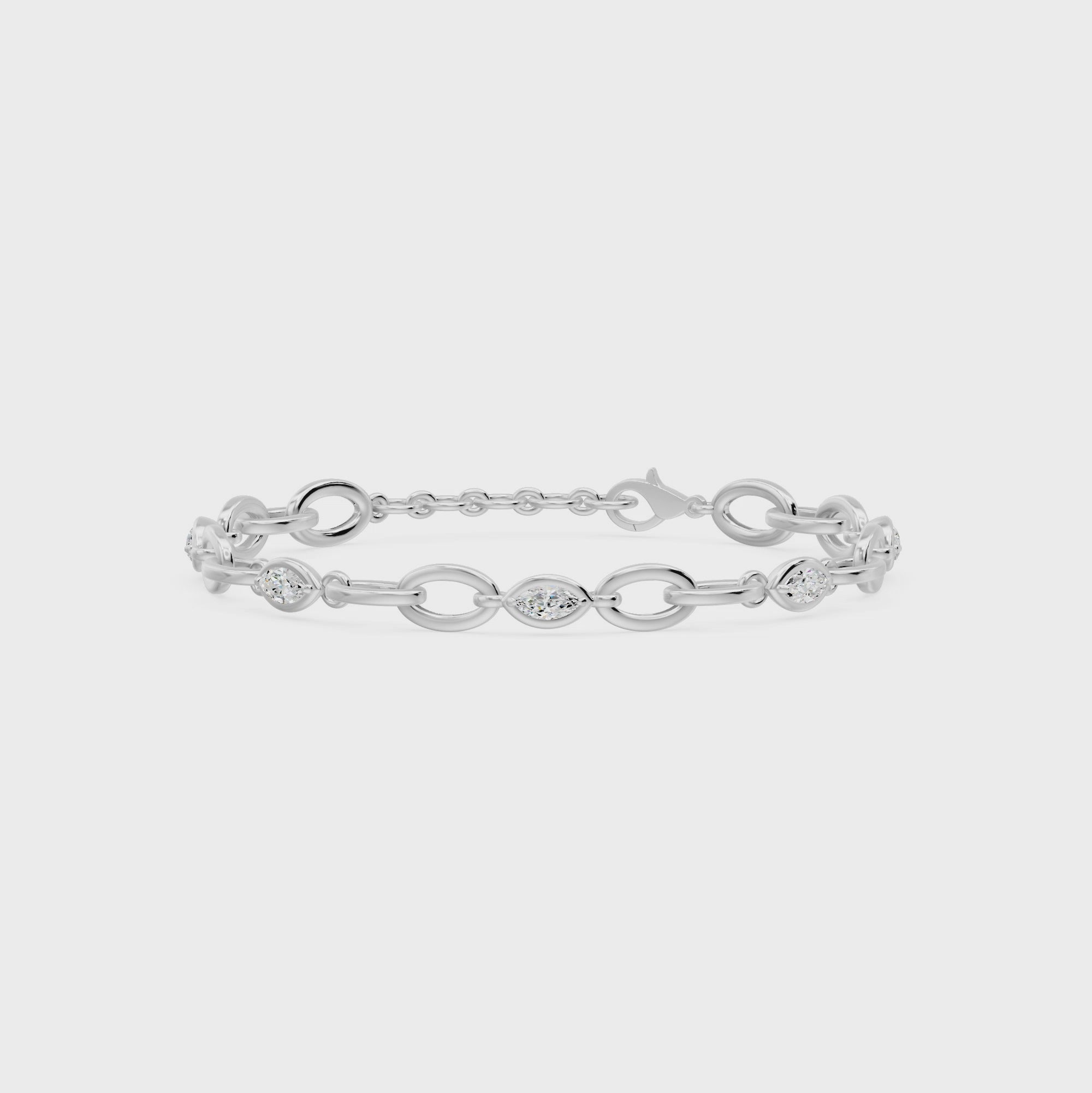 Oval Link Marquise Diamond Five Stone Bracelet, lab-grown diamonds, 14K white gold, video