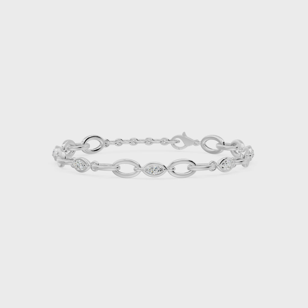 Oval Link Marquise Diamond Five Stone Bracelet, lab-grown diamonds, 14K yellow gold, video