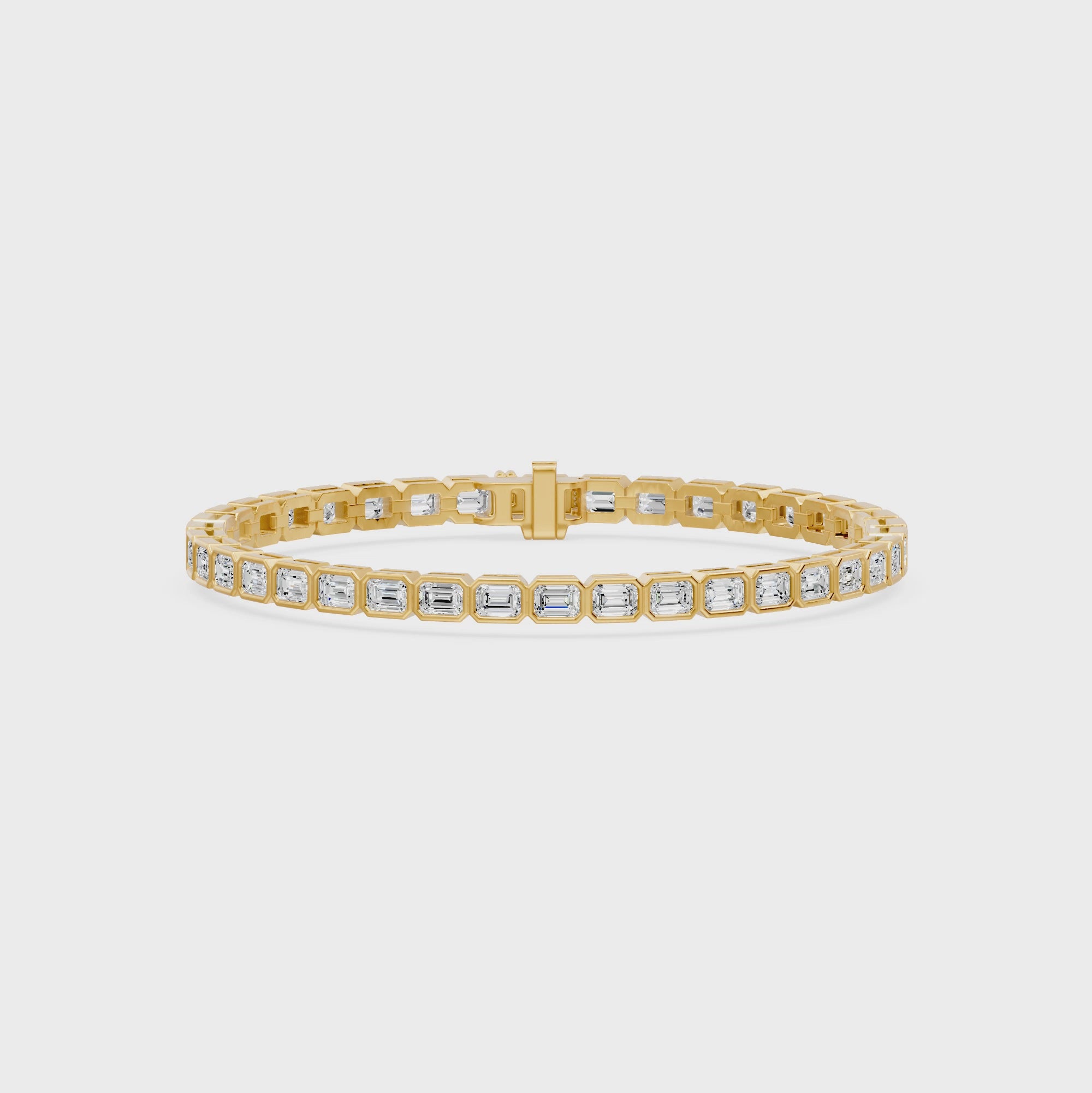 Nova Bezel Emerald Cut Diamond Tennis Bracelet, lab-grown diamonds, 14K yellow gold, video