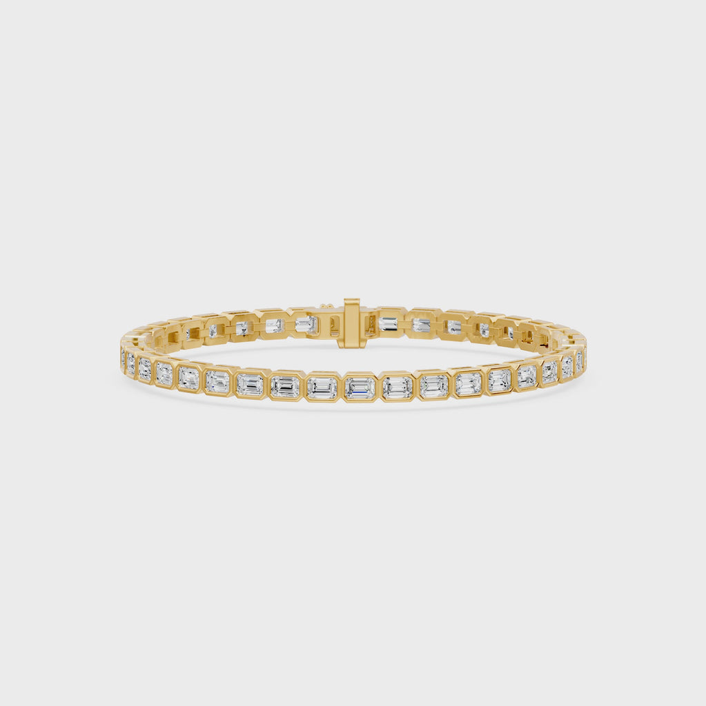 Nova Bezel Emerald Cut Diamond Tennis Bracelet, lab-grown diamonds, 14K yellow gold, video