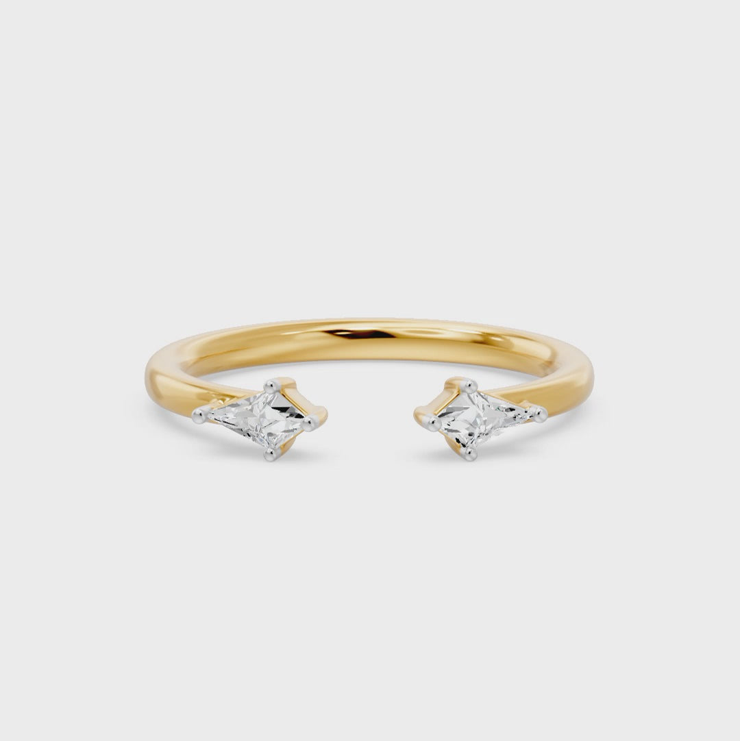 Toi Et Moi Kite Open Cuff Ring, lab-grown diamonds, 14K yellow gold, video