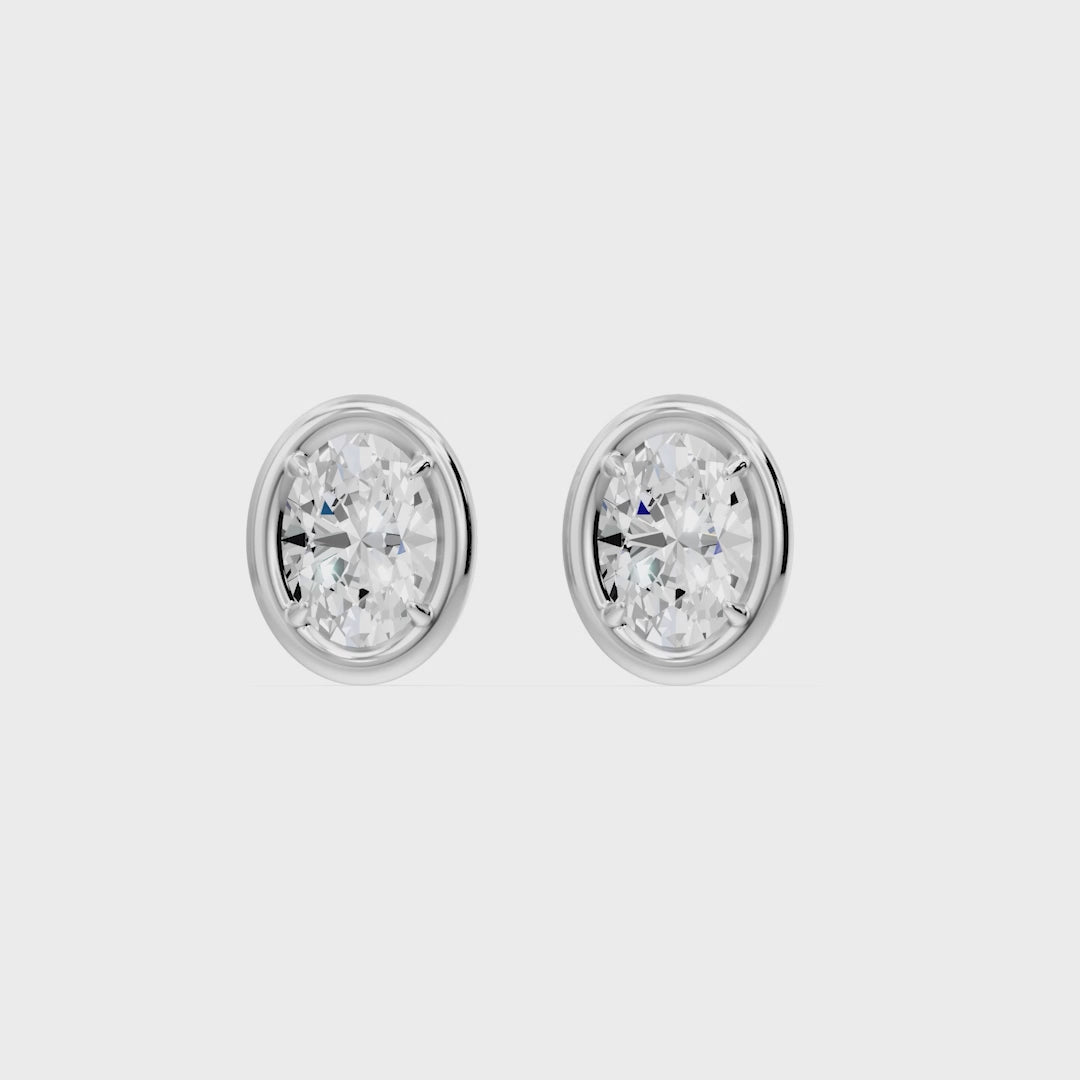 Frame Bezel Oval Solitaire Stud Earrings, lab-grown diamonds, 14K white gold, video