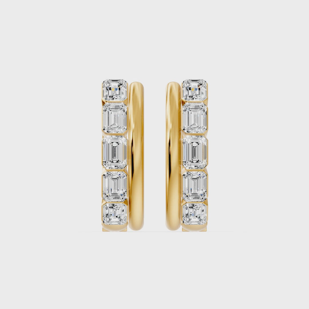 Parallel Bar Emerald Cut Diamond Earrings, lab-grown diamonds, 14K yellow gold, video