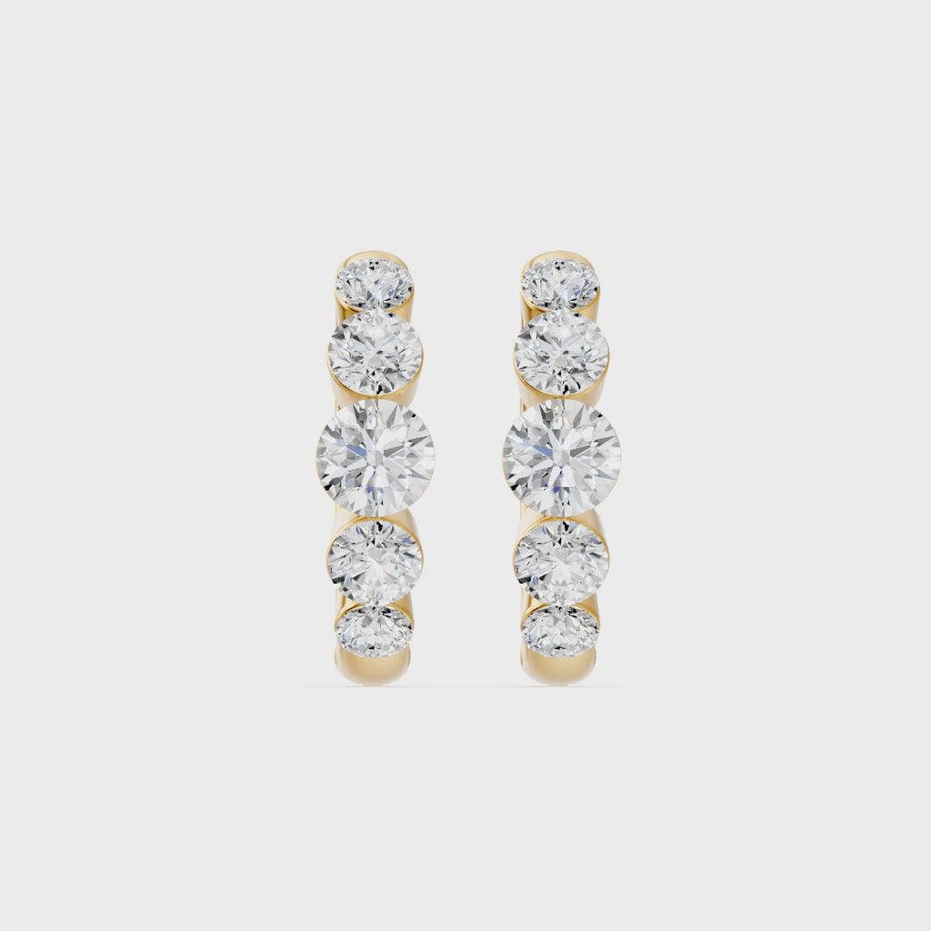 Nova Bezel Graduated Round Stud Earrings, lab-grown diamonds, 14K yellow gold, video