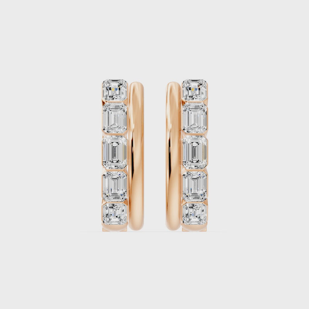 Parallel Bar Emerald Cut Diamond Earrings, lab-grown diamonds, 14K rose gold, video