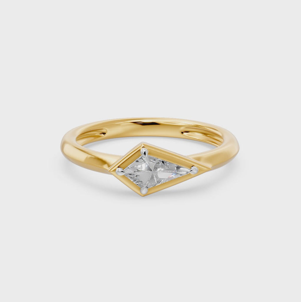 Frame Bezel East West Kite Cut Solitaire Ring, lab-grown diamonds, 14K yellow gold, video