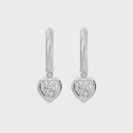 Frame Bezel Heart Dangle Huggie Earrings, lab-grown diamonds, 14K white gold, video