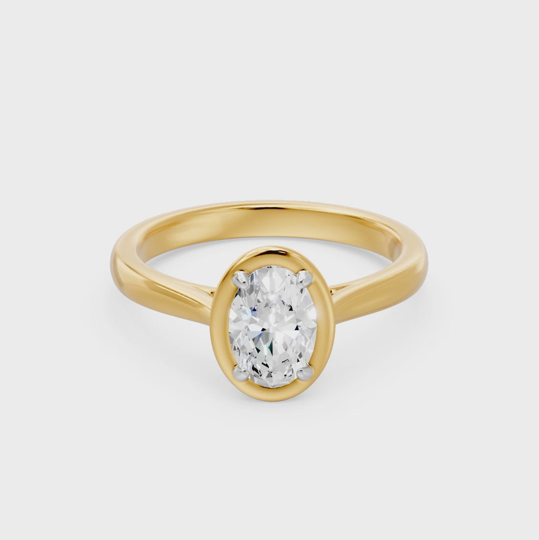 Frame Bezel Oval Solitaire Ring, lab-grown diamonds, 14K yellow gold, video