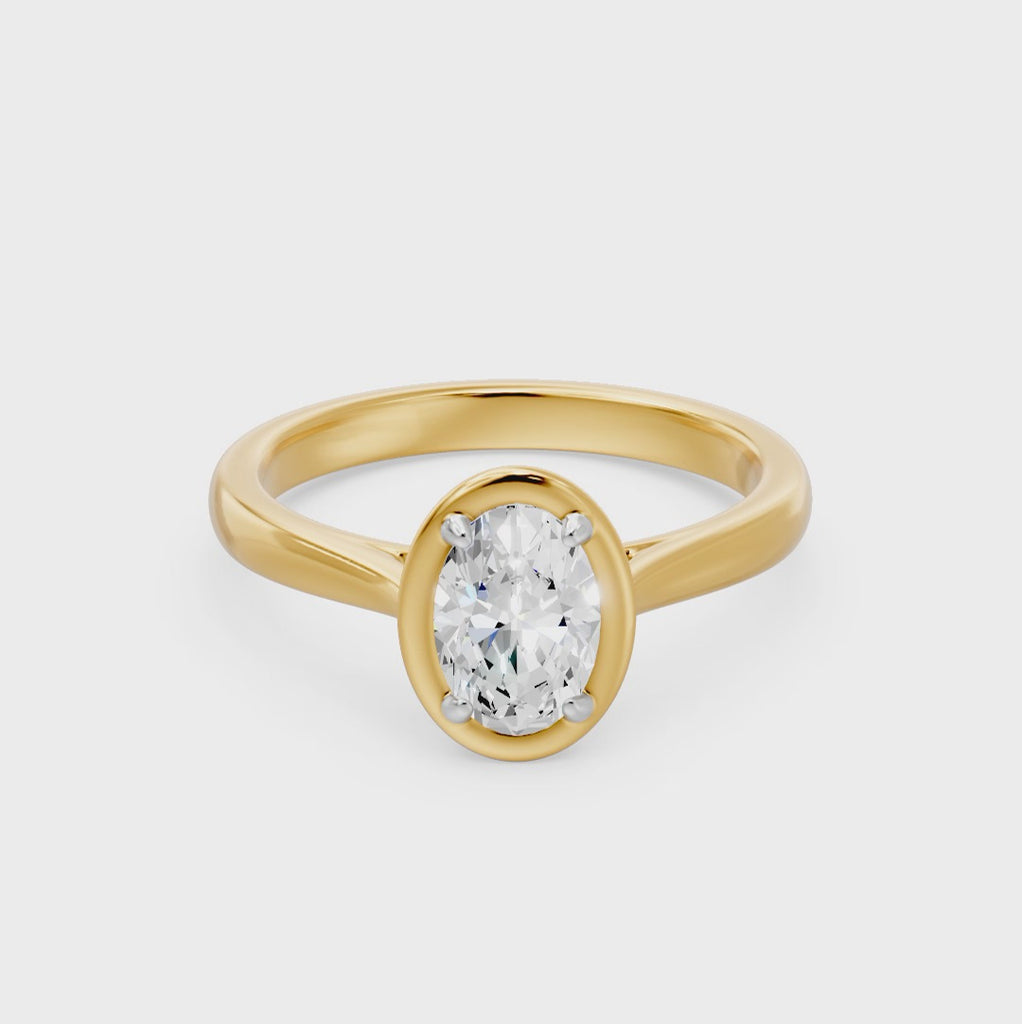 Frame Bezel Oval Solitaire Ring, lab-grown diamonds, 14K yellow gold, video