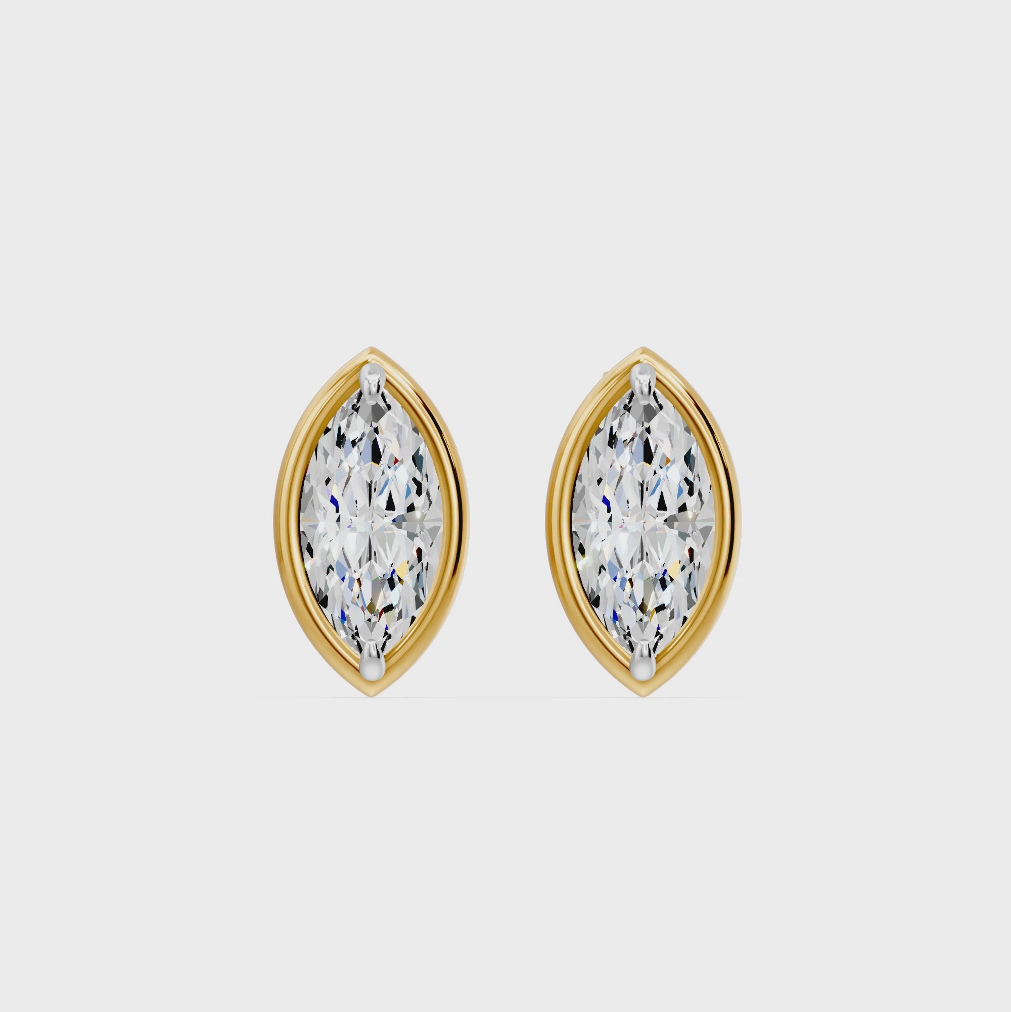 Frame Bezel Marquise Solitaire Stud Earrings, lab-grown diamonds, 14K yellow gold, video