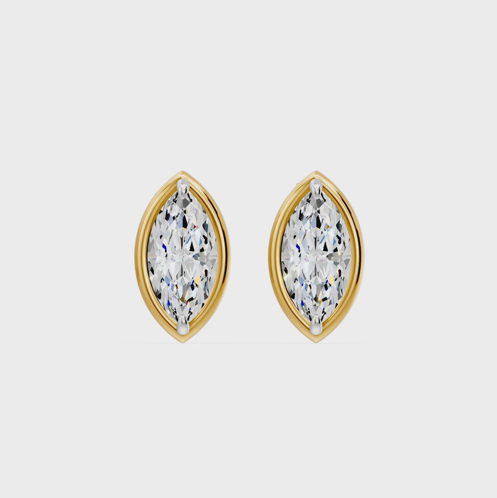 Frame Bezel Marquise Solitaire Stud Earrings, lab-grown diamonds, 14K yellow gold, video