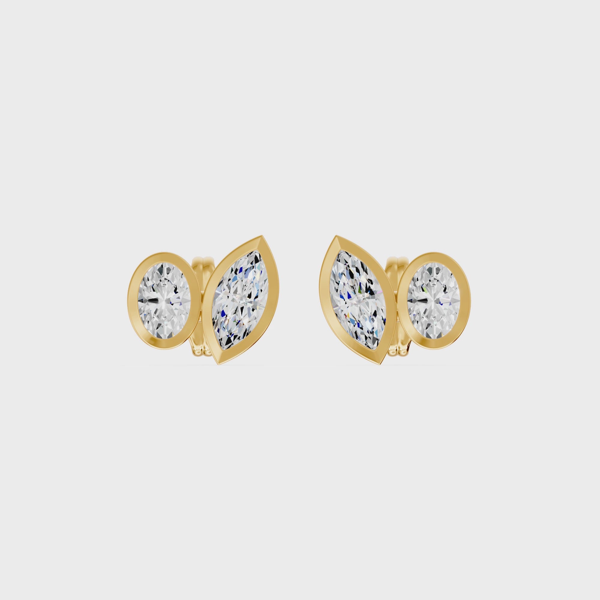 Frame Bezel Oval Marquise Duo Stud Earrings, lab-grown diamonds, 14K yellow gold, video