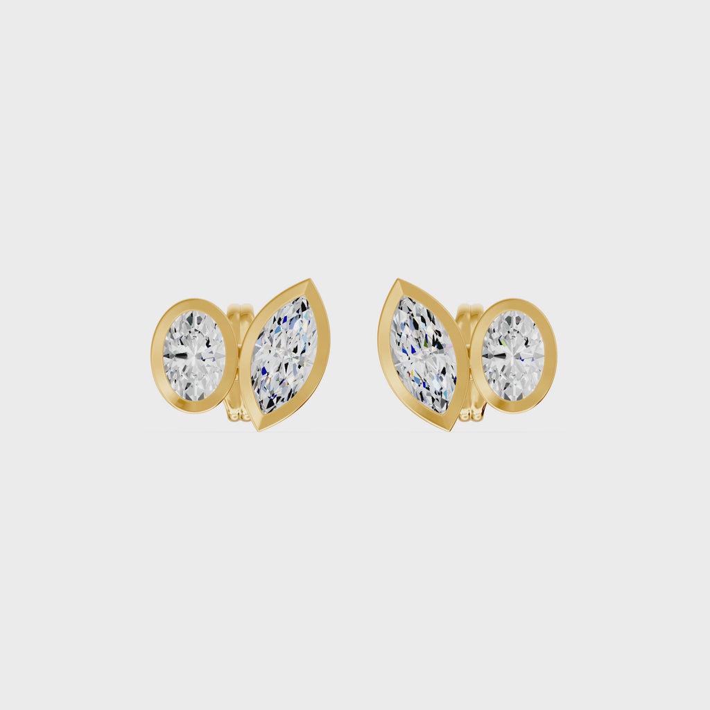 Frame Bezel Oval Marquise Duo Stud Earrings, lab-grown diamonds, 14K yellow gold, video