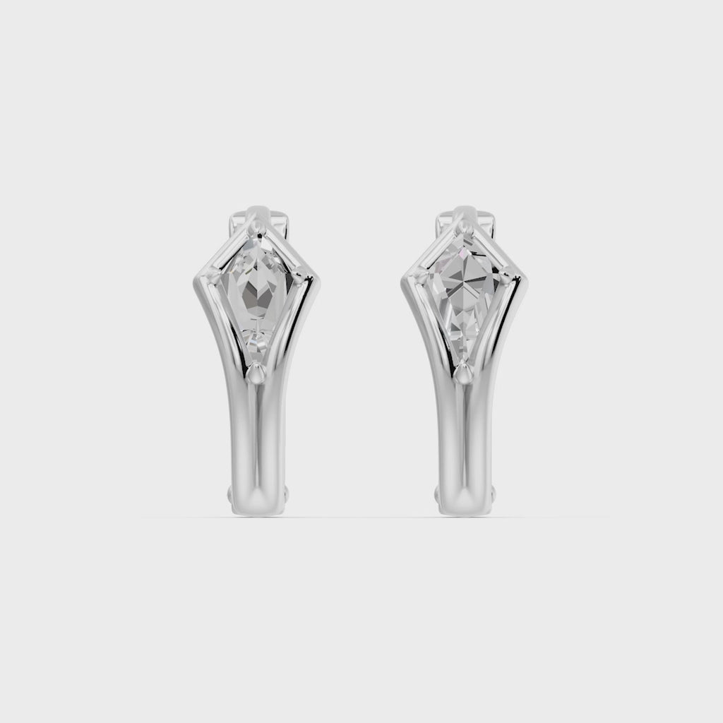 Bezel Kite Huggie Earrings, lab-grown diamonds, 14K white gold, video
