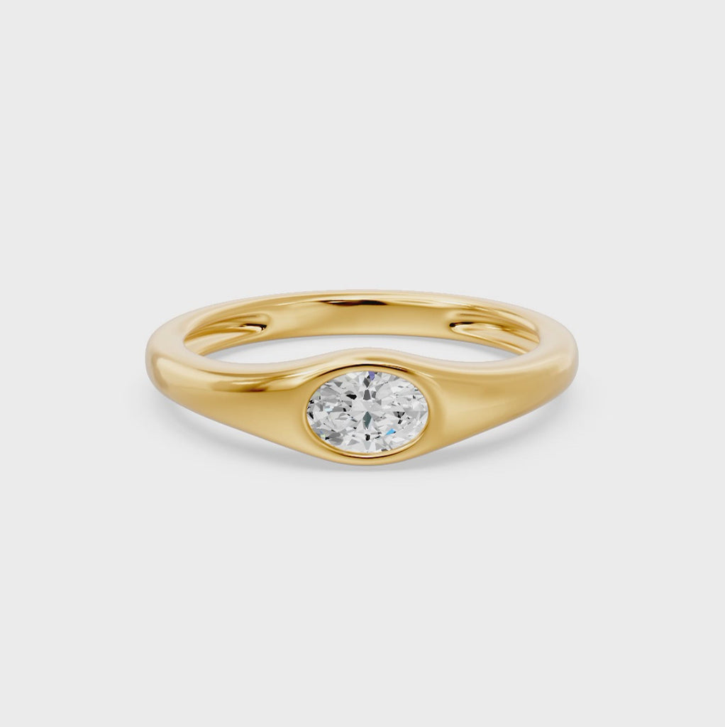 Bezel Oval Solitaire Ring, lab-grown diamonds, 14K yellow gold, video