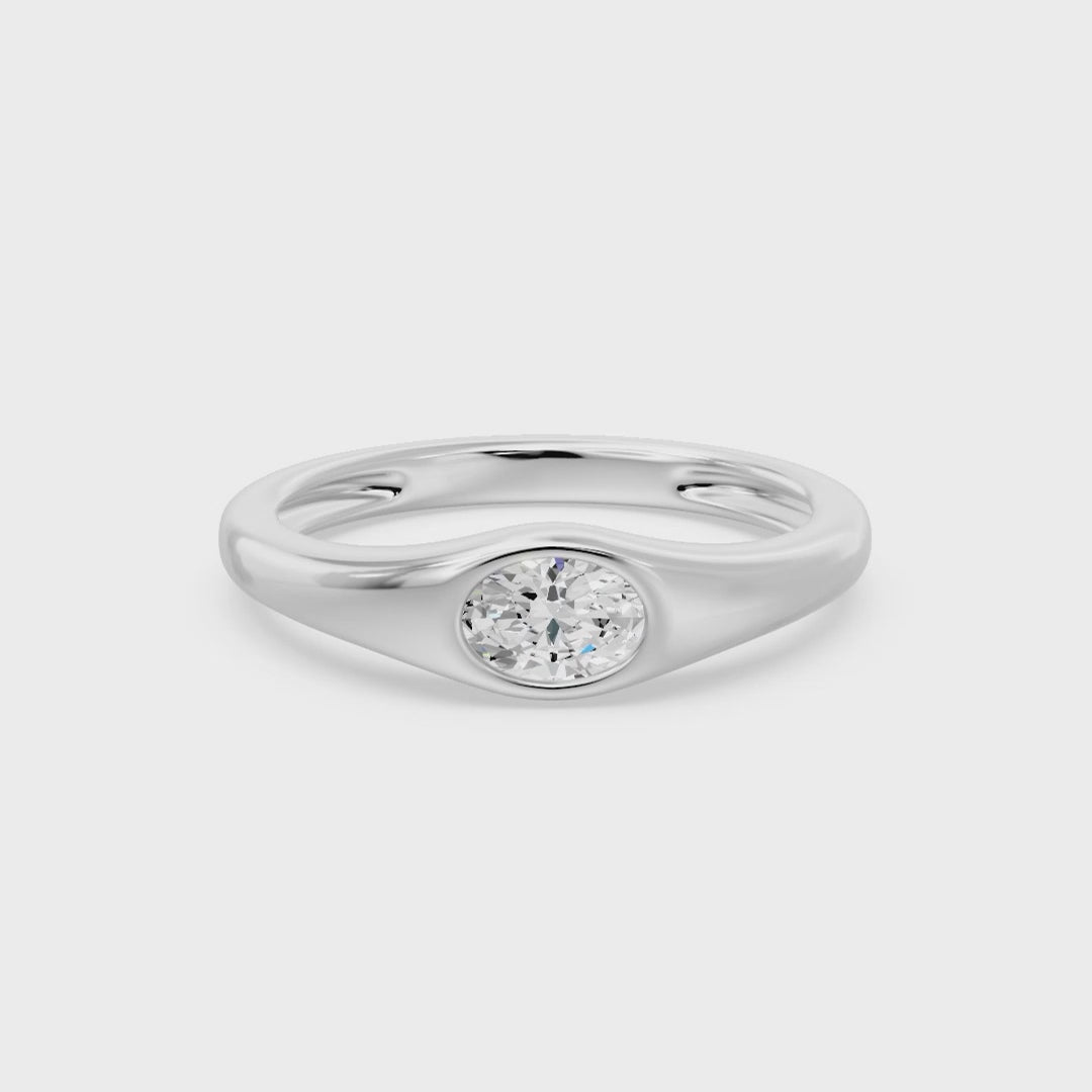 Bezel Oval Solitaire Ring, lab-grown diamonds, 14K white gold, video