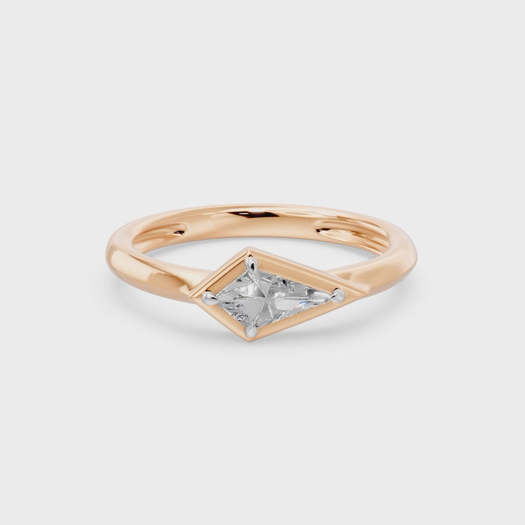 Frame Bezel East West Kite Cut Solitaire Ring, lab-grown diamonds, 14K rose gold, video