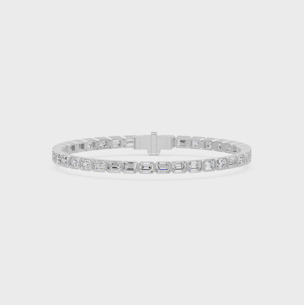Nova Bezel Emerald Cut Diamond Tennis Bracelet, lab-grown diamonds, 14K white gold, video