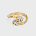 Frame Bezel Emerald Duo Two Stone Ring, lab-grown diamonds, 14K yellow gold, video
